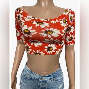 Orange Sunflower Festival stretchy Crop Top new